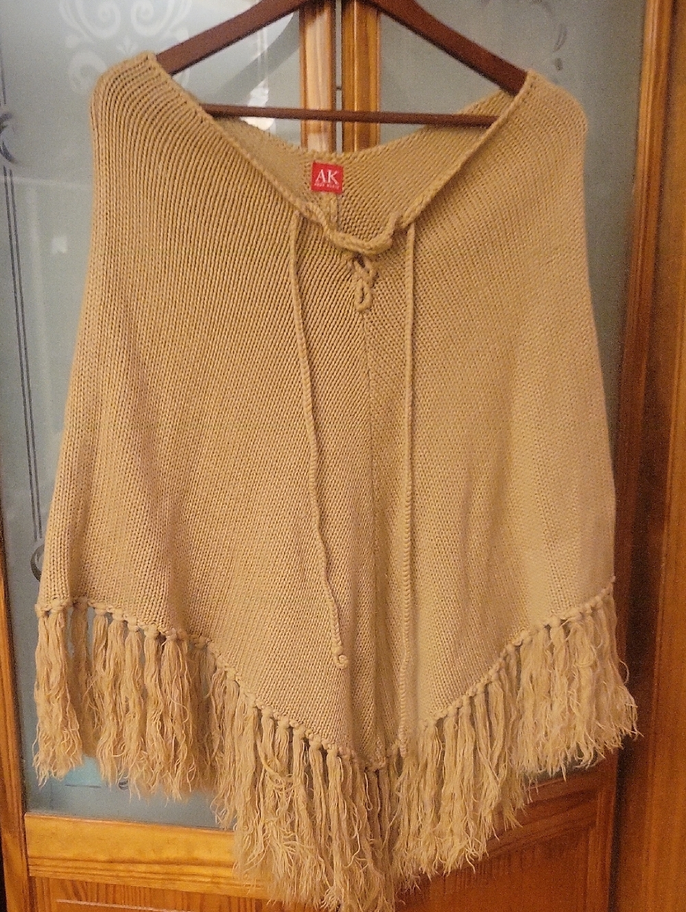 Anne Klein Beige Fringe Knit Poncho Worn Once